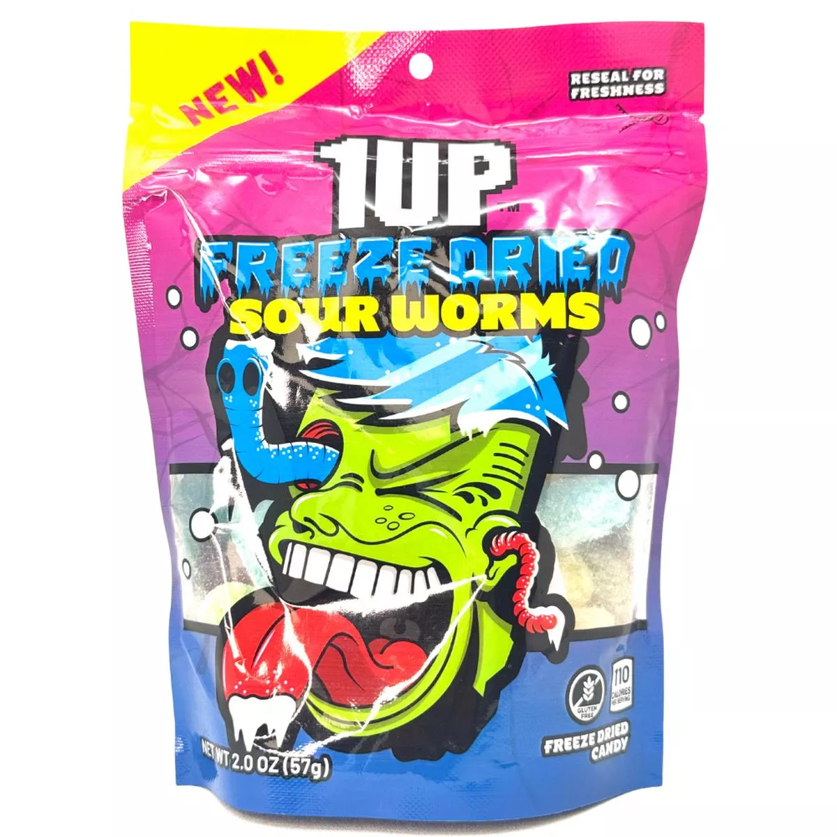 1UP Freeze Dried Sour Worms 2oz – 1 Bag