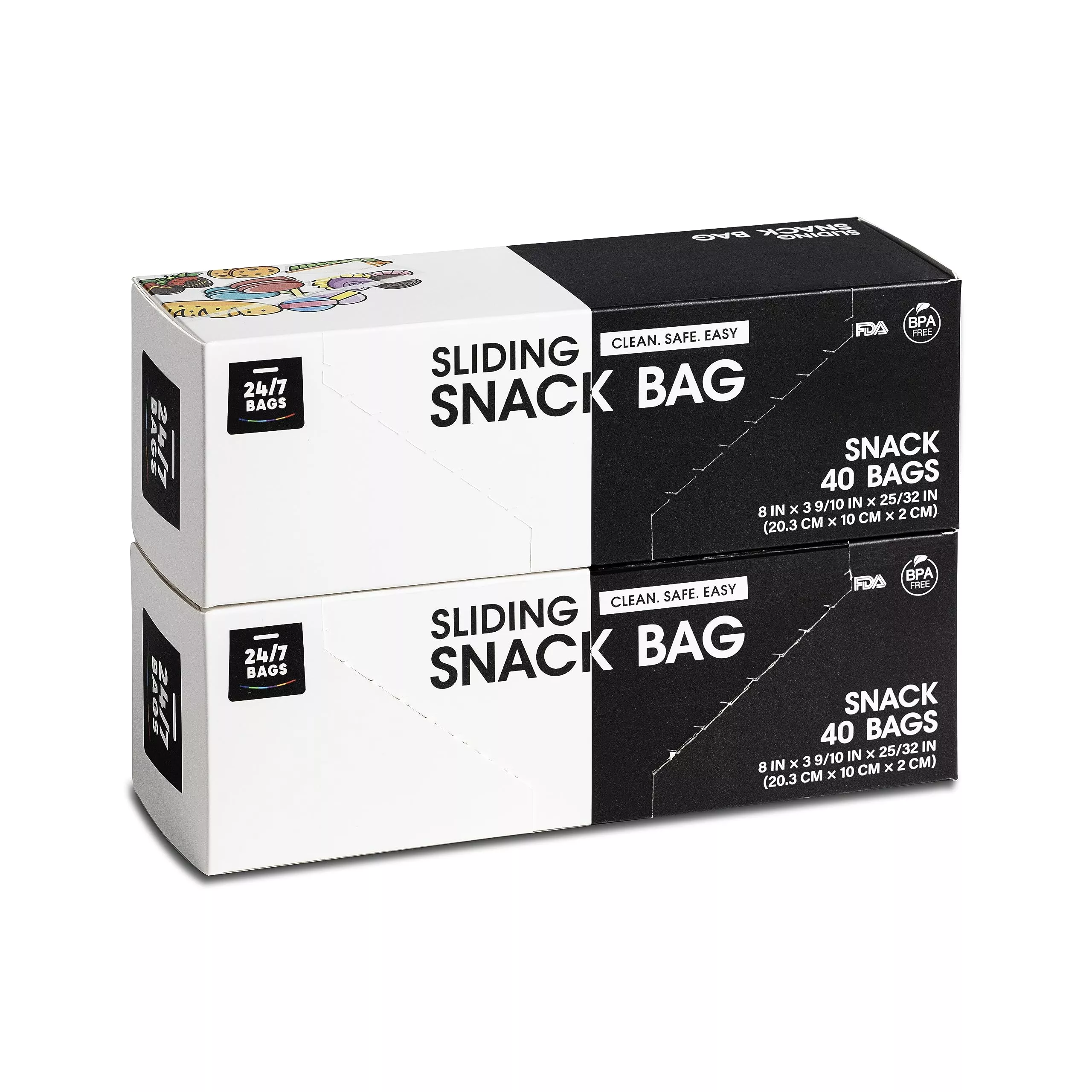 24/7 Bags Slider Storage Bags, Snack Size With Expandable Bottom, 80 C