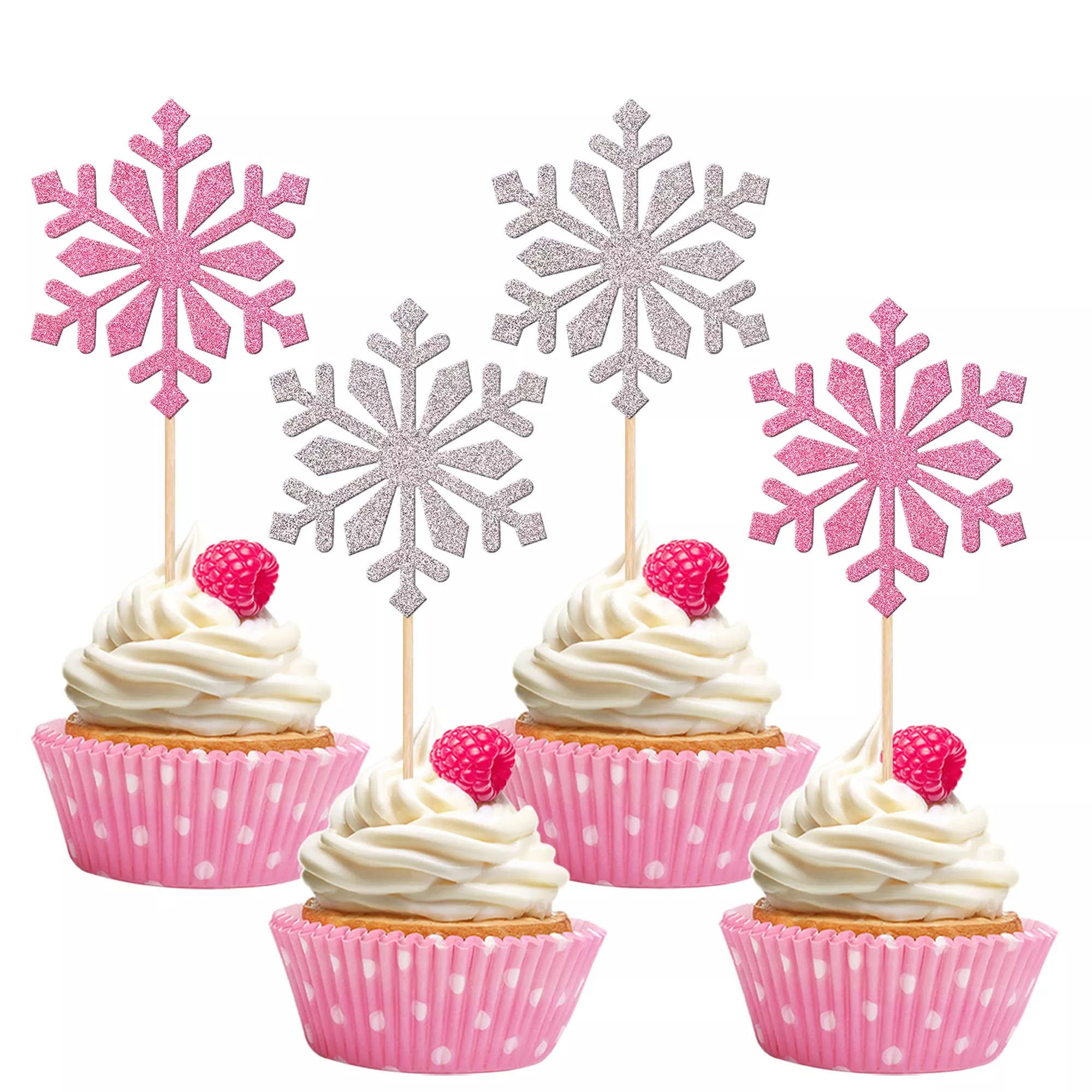 30 Pcs Snowflake Cupcake Toppers Glitter Winter Frozen Snowflake Cupcake Picks For Winter Wonderland Baby Shower Birthday Christ