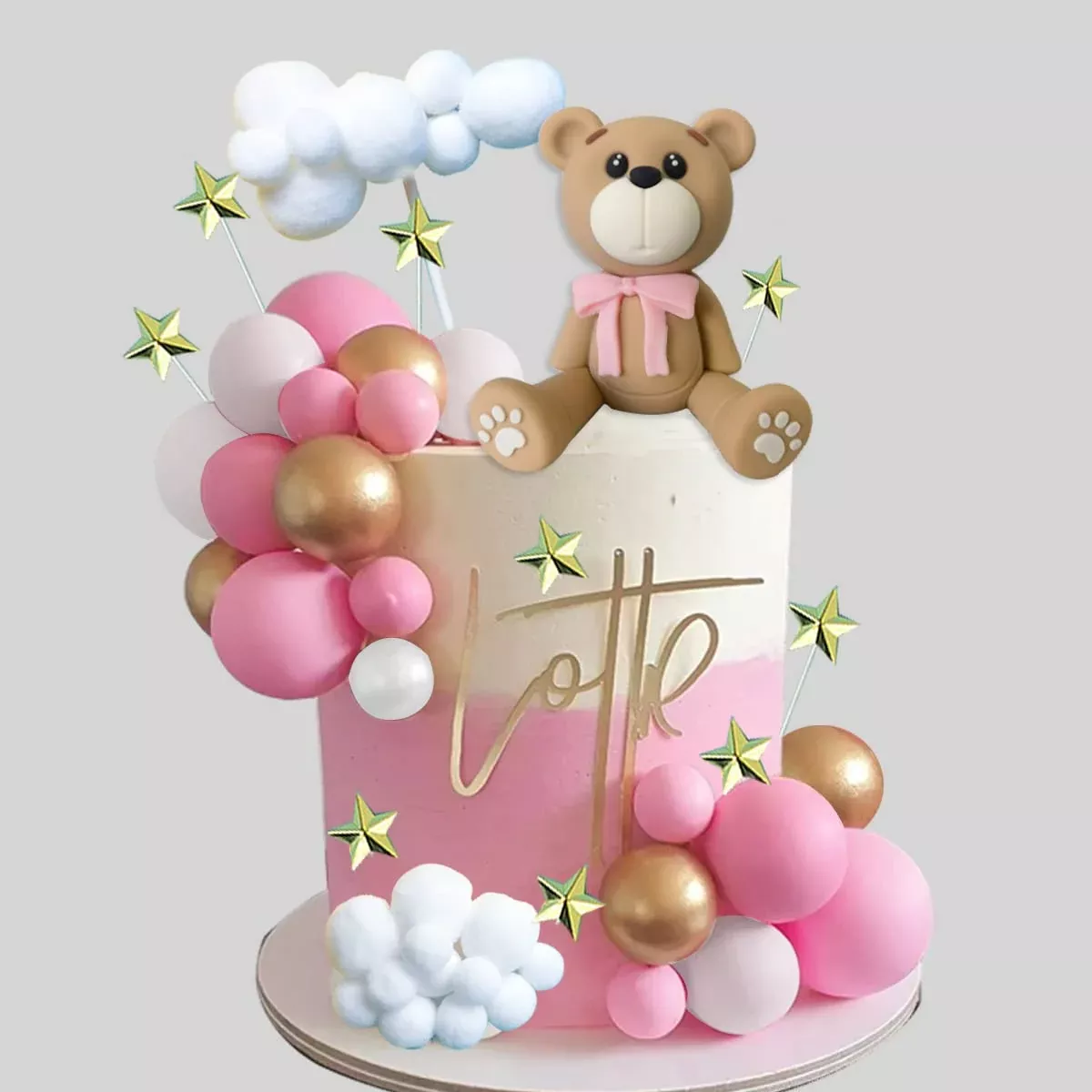 33 Pcs Bear Cake Toppers Bear Balls Cake Decorations With Stars Clouds Cake Toppers For Boy Girl Baby Shower Birthday Party Deco