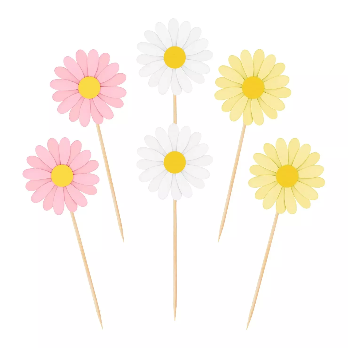 36 Pcs Daisy Cupcake Toppers, Pink Flower Cake Topper, Daisy Cake Decorations Toothpicks Chrysanthemum Cupcake Toppers, Spring D