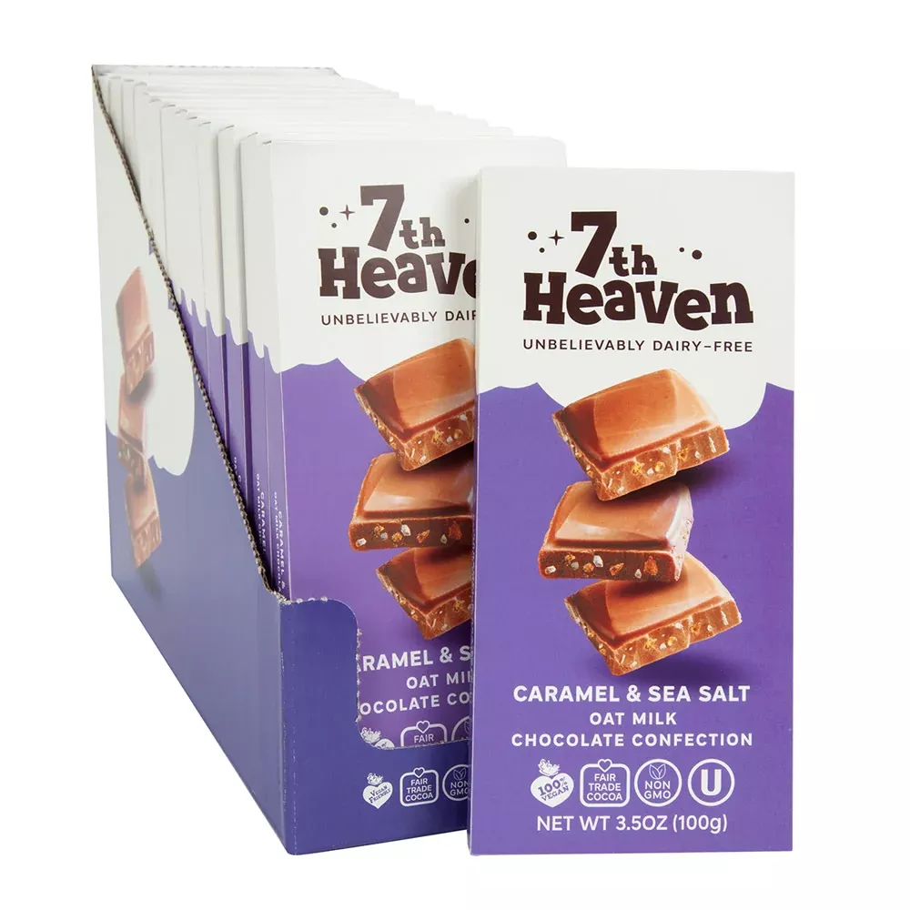 7th Heaven Oat Milk Chocolate Candy Bars Caramel and Sea Salt - 14 Count