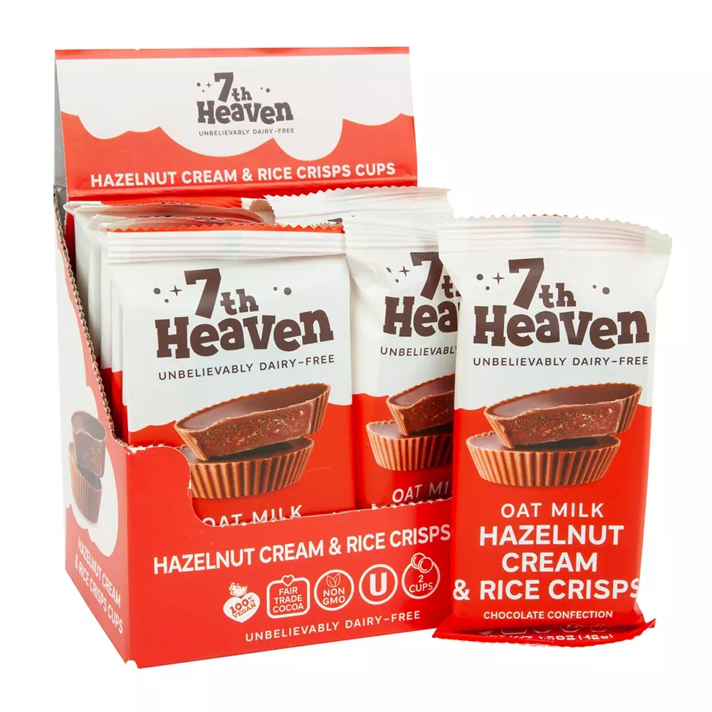 7th Heaven Oat Milk Hazelnut Cream and Rice Crisps Chocolate Cups - 12 Count