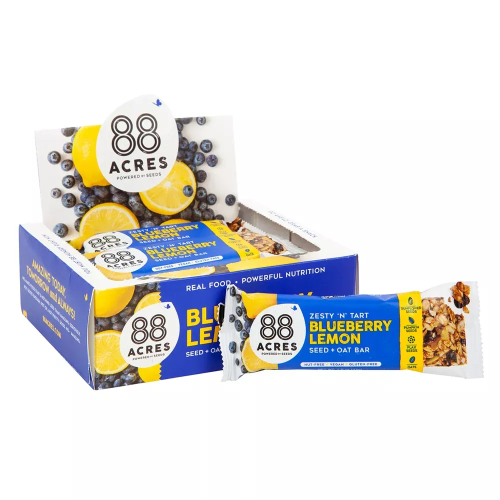 88 Acres Blueberry Lemon Seed and Oat Bars - 9ct