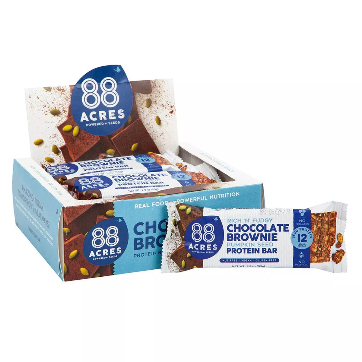 88 Acres Chocolate Brownie Pumpkin Seed Protein Bars - 9ct