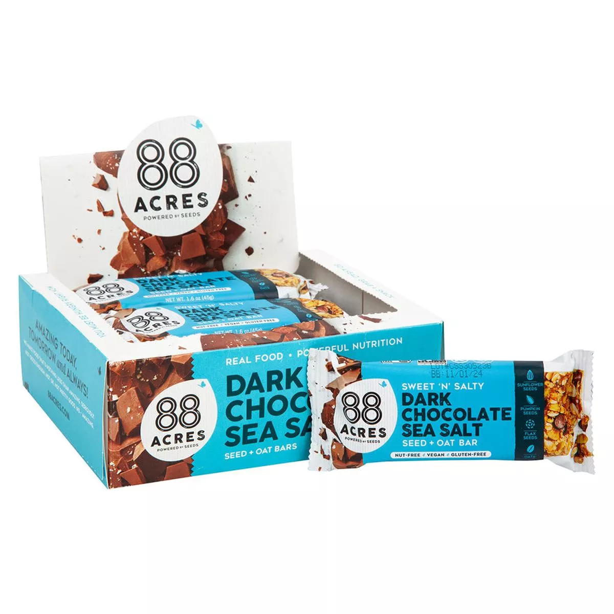 88 Acres Dark Chocolate Sea Salt Seed and Oat Bars - 9ct