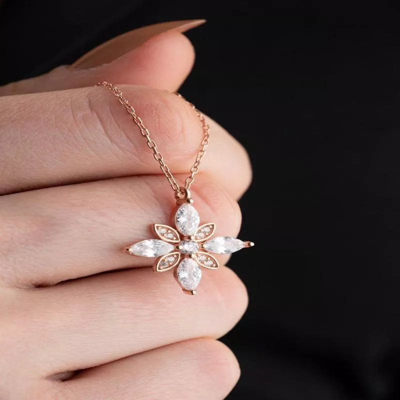 925 Sterling Silver Hope Flower Necklace | White Zircon & Rose Gold Plated Dainty Floral Pendant