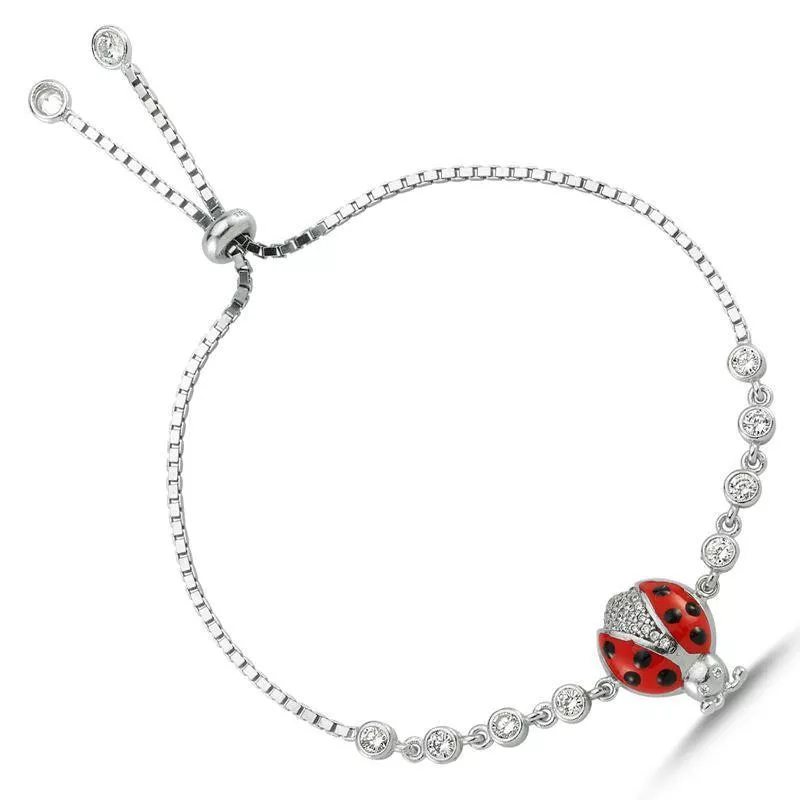 925 Sterling Silver Ladybug Charm Bracelet with Sparkling Stones - Adjustable & Gift Boxed