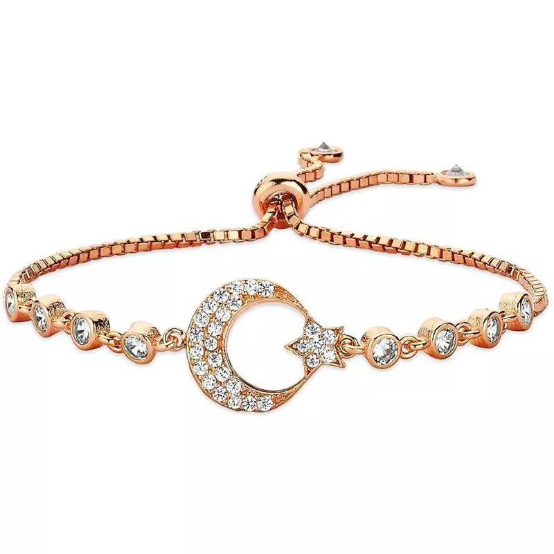 925 Sterling Silver Moon & Star Flexible Bracelet for Women - Adjustable & Gift-Ready