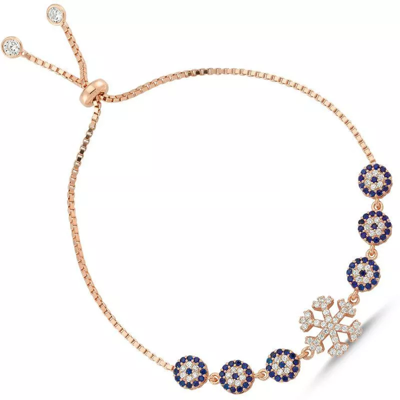 925 Sterling Silver Nazar Eye & Snowflake Charm Bracelet - Adjustable Protection & Elegance