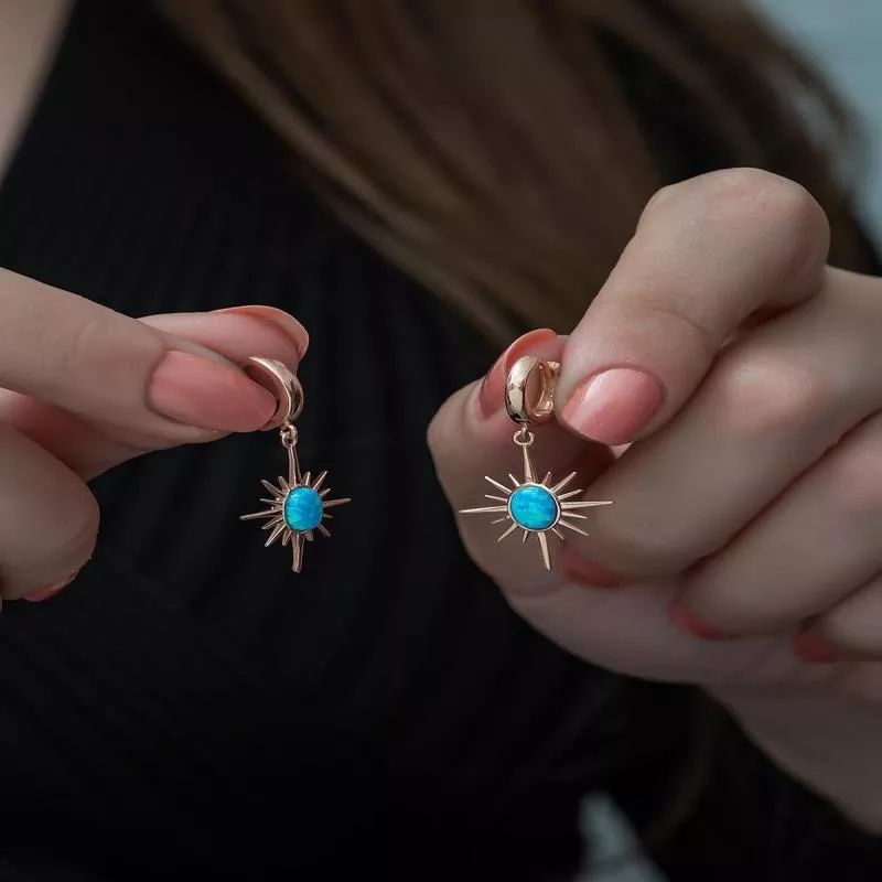 925 Sterling Silver Opal North Star Dangle Earrings | Rose Gold Tone