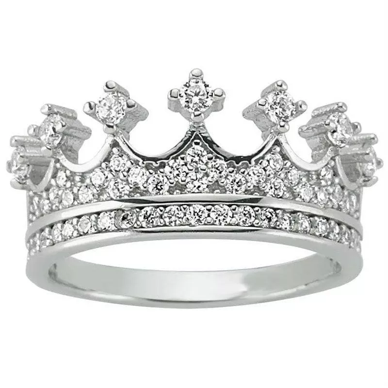 925 Sterling Silver Queen King Crown Ring for Him & Her | Elegant Royal Design with Sparkling Stones