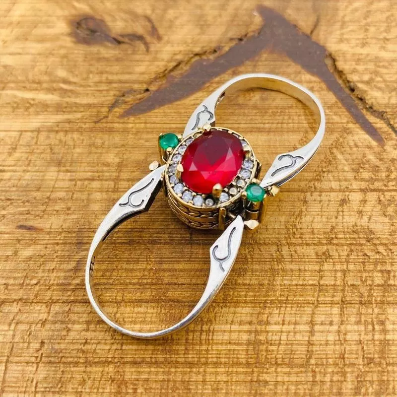925 Sterling Silver Reversible Ruby Emerald Ring | Two-in-One Oval Gemstone | Handmade Turkish Jewelry Gift