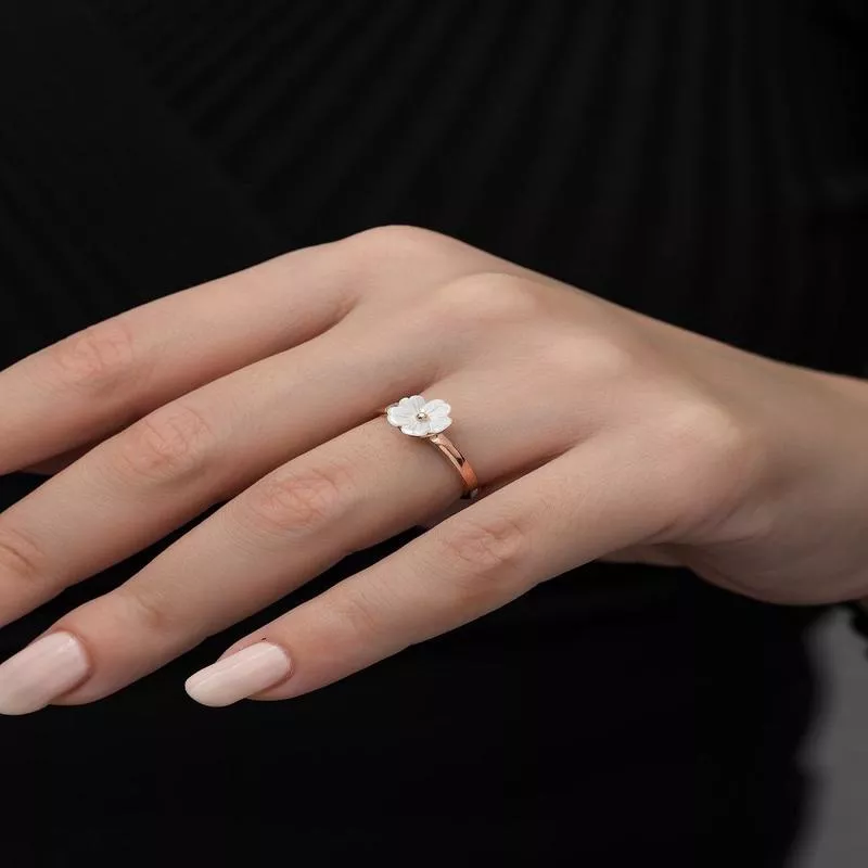925 Sterling Silver Rose Gold Plated Adjustable Solitaire Magnolia Blossom Ring for Women with Zircon Stone