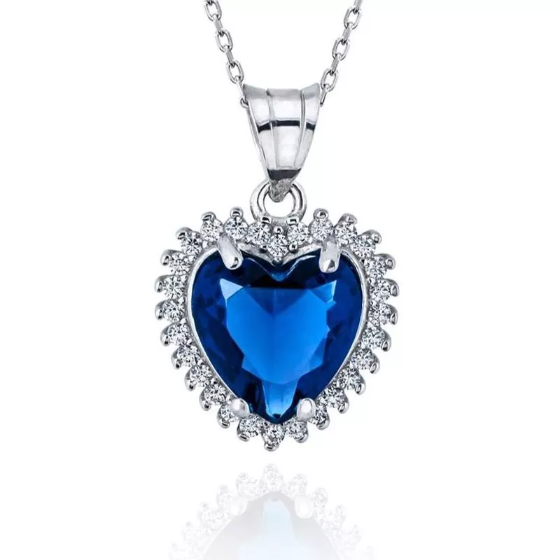 925 Sterling Silver Titanic Heart of the Ocean Replica Necklace | Dazzling Navy Blue Sapphire-Style Crystal Pendant