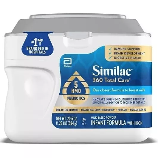 Abbott Nutrition Similac 360 Total Care Non-gmo Milk-based Powder Infant Formula Tub with Iron, 20.6 Ounce, 4 Per Case
