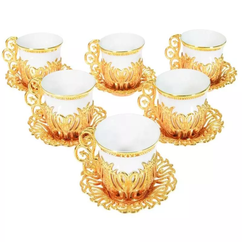 Acar | Turkish Coffee Set of Six - Tulip - Green- Gold