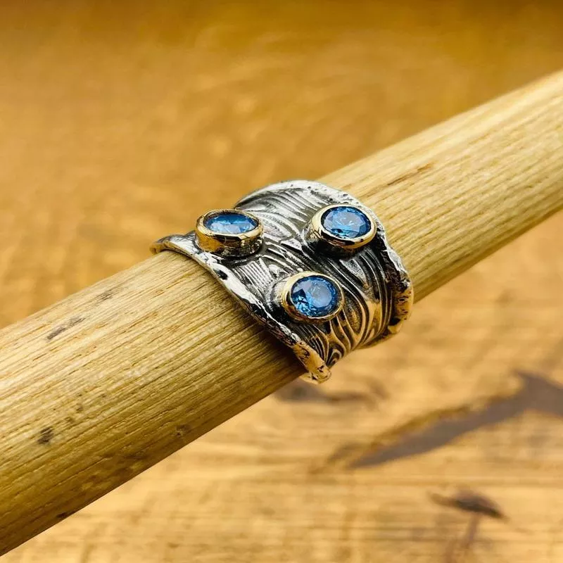 Adjustable Women 's Blue Stone Aquamarine Silver Ring