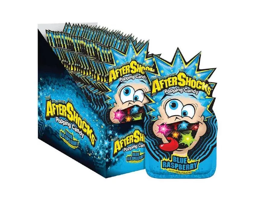 After Shocks Blue Raspberry .33 oz. Popping Candy - 24 / Box