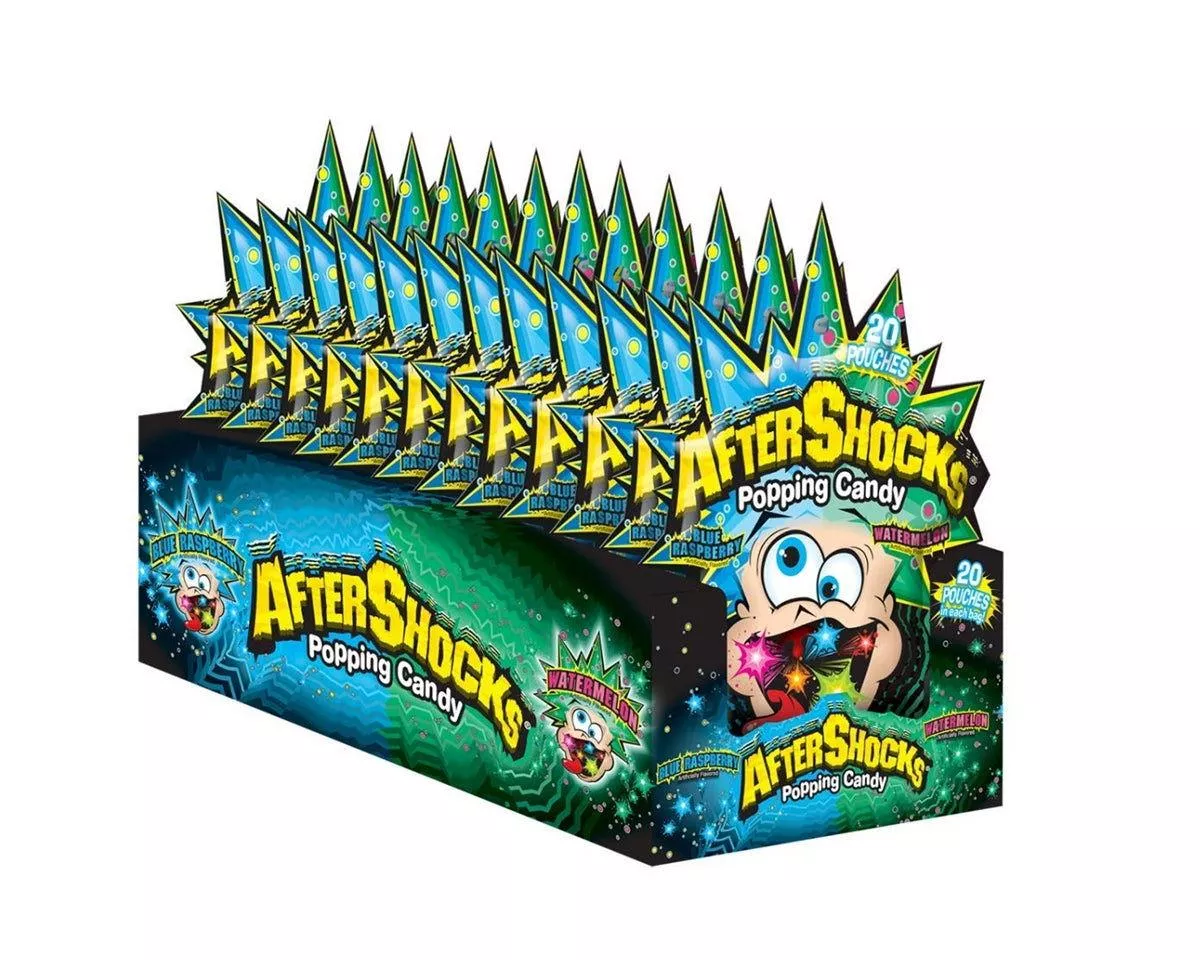 After Shocks Blue Raspberry and Watermelon 1.06 oz. Popping Candy - 16 / Box