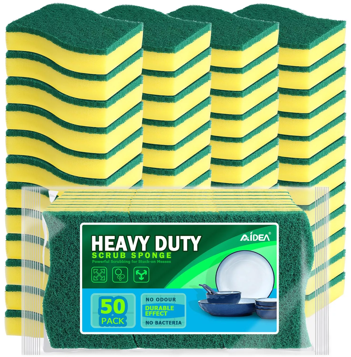 Aidea Heavy Duty Scrub Sponge-50 Count, Cleaning Sponge, Kitchen Dish