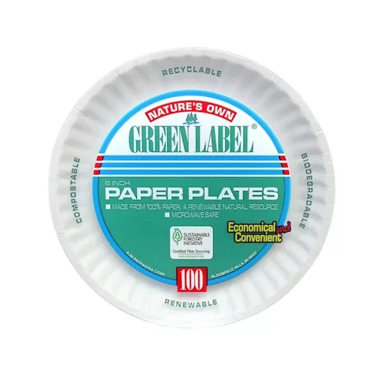 Ajm Packaging Ajm Green Label 6 Inch Paper Plate, 100 Count, 10 Per Case