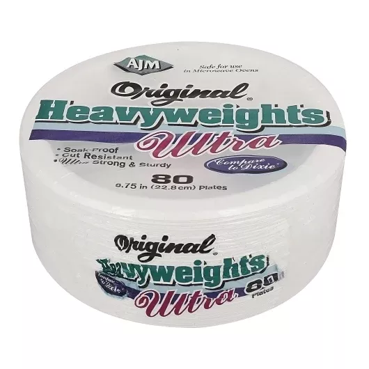 Ajm Packaging Ajm Original Heavy Weight Ultra Paper Plates 9 Inch, 80 Count, 12 Per Case