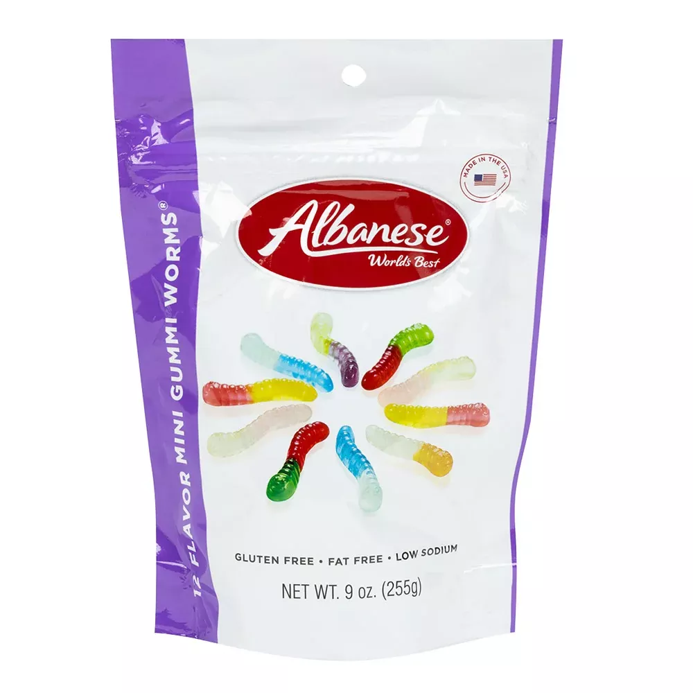 Albanese 12 Flavor Mini Gummy Worms Candy Pouch - 6 Count