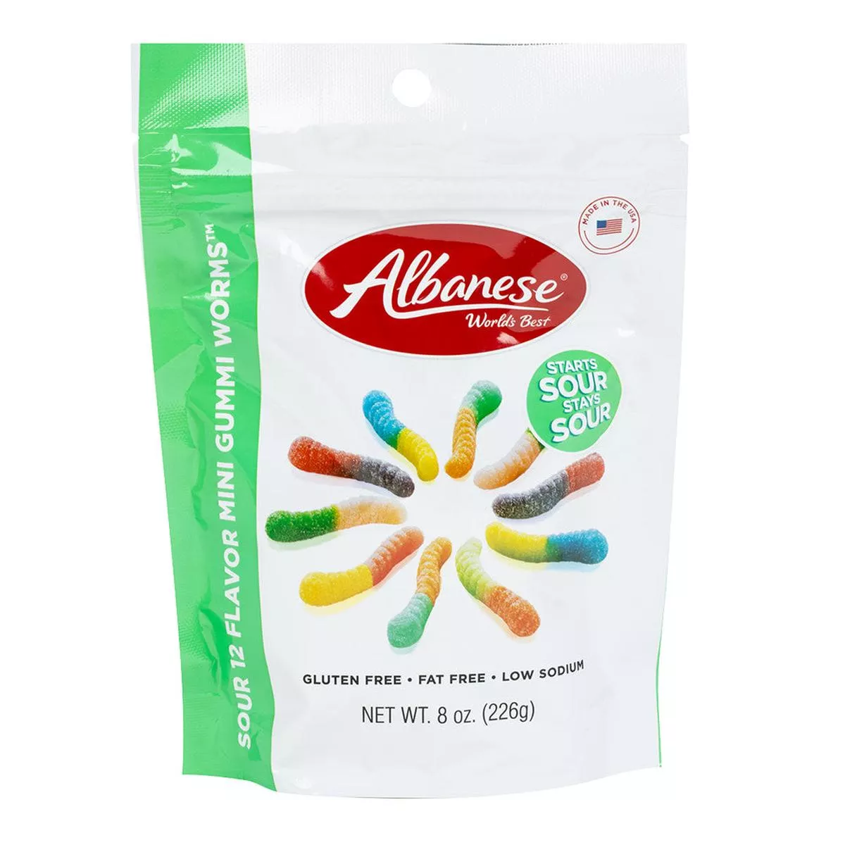 Albanese 12 Flavor Sour Mini Gummi Worms Pouches - 6ct