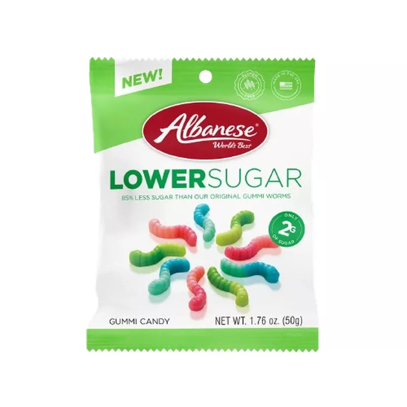albanese lower sugar mini gummi worms 1. 76 oz. bag