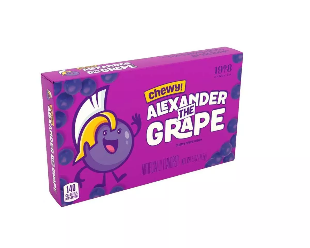 Alexander the Grape Chewy Grape Candy 5 oz. Theater Box - 12 / Case