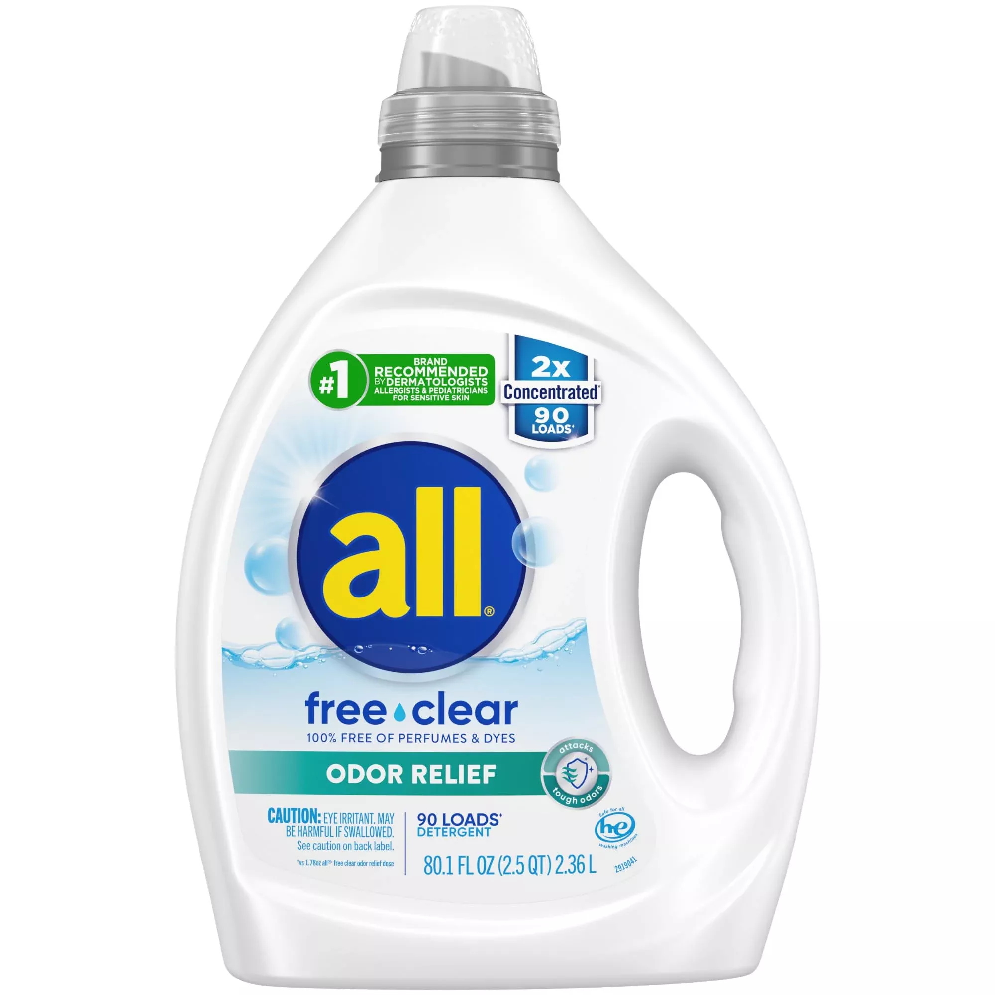 All Laundry Detergent Liquid, Free Clear For Sensitive Skin, Odor Reli