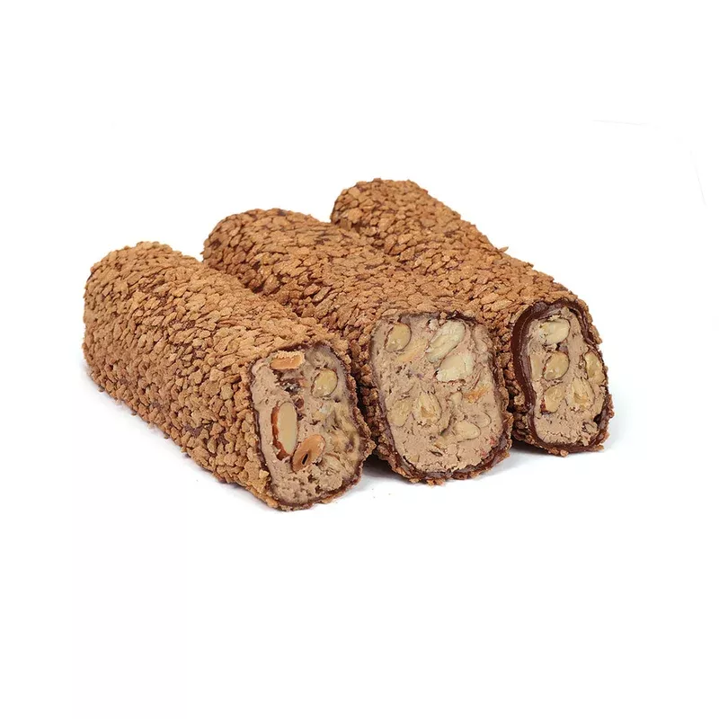 almond & caramel cream filled with bronze crumbs