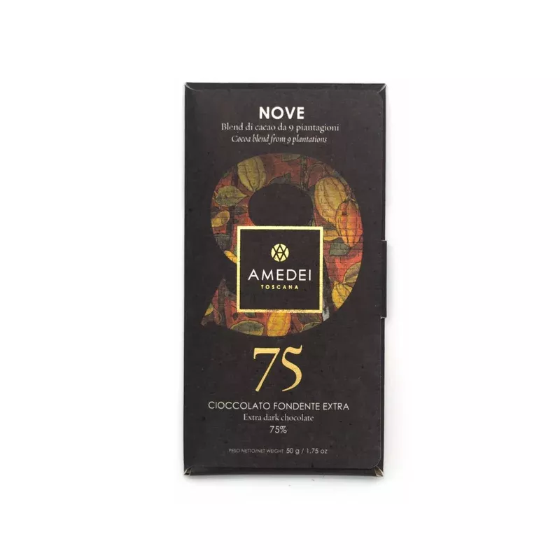 amedei nove 9 plantation blend 75% dark chocolate bar – 50g