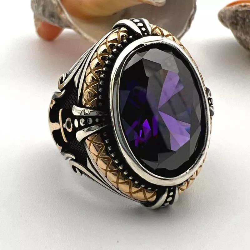 Amethyst Stone Men 's Anchor Ring