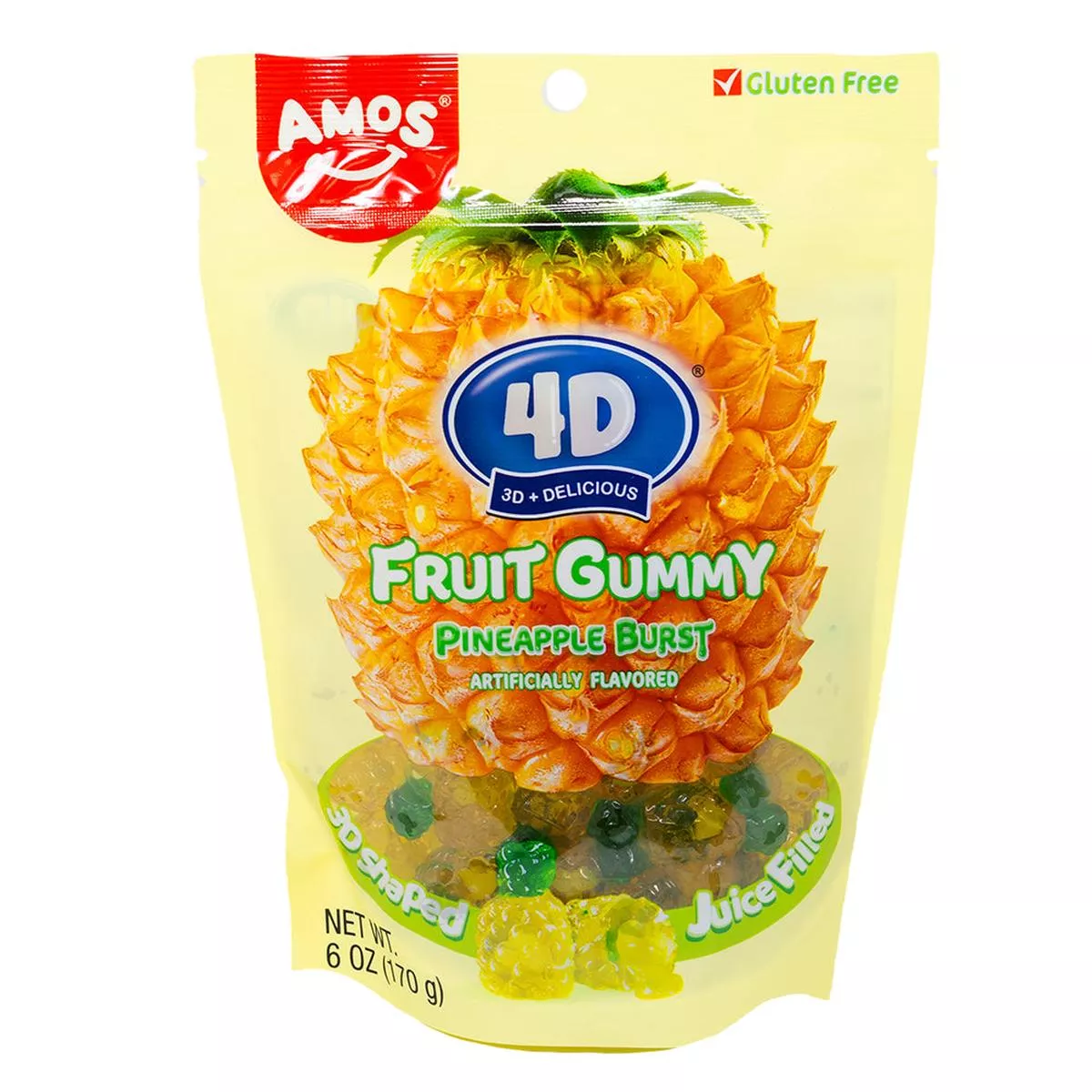 Amos 4D Fruit Gummy Pineapple Burst 6oz – 12 Pack