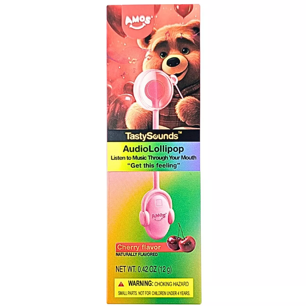 Amos TastySounds Audio Lollipop – Cherry 0.42oz – 12 Pack