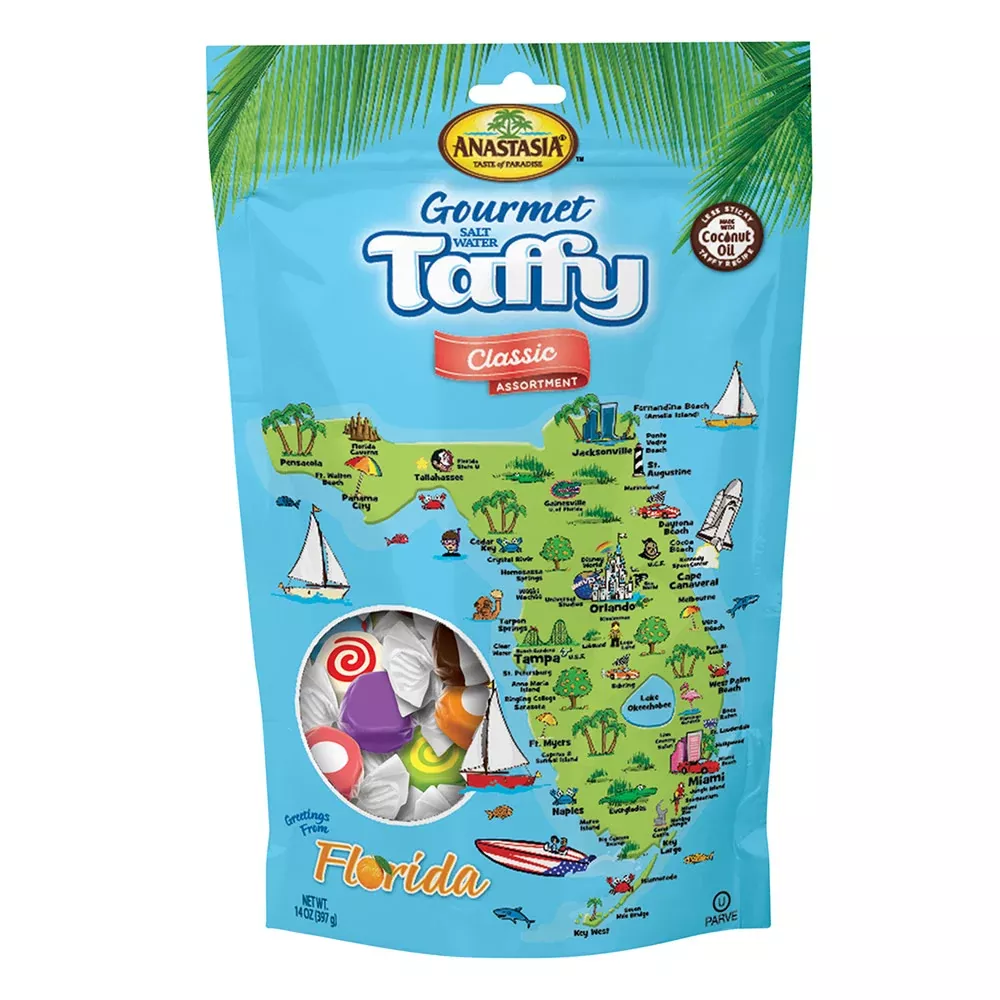 Anastasia Florida Map Assorted Taffy Candy Pouch - 12 Count