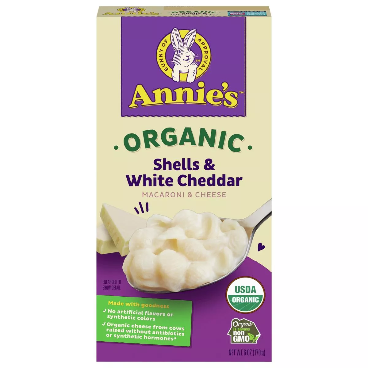 Annie'S Organic Macaroni And Cheese Shells, White Cheddar, 6 Oz.