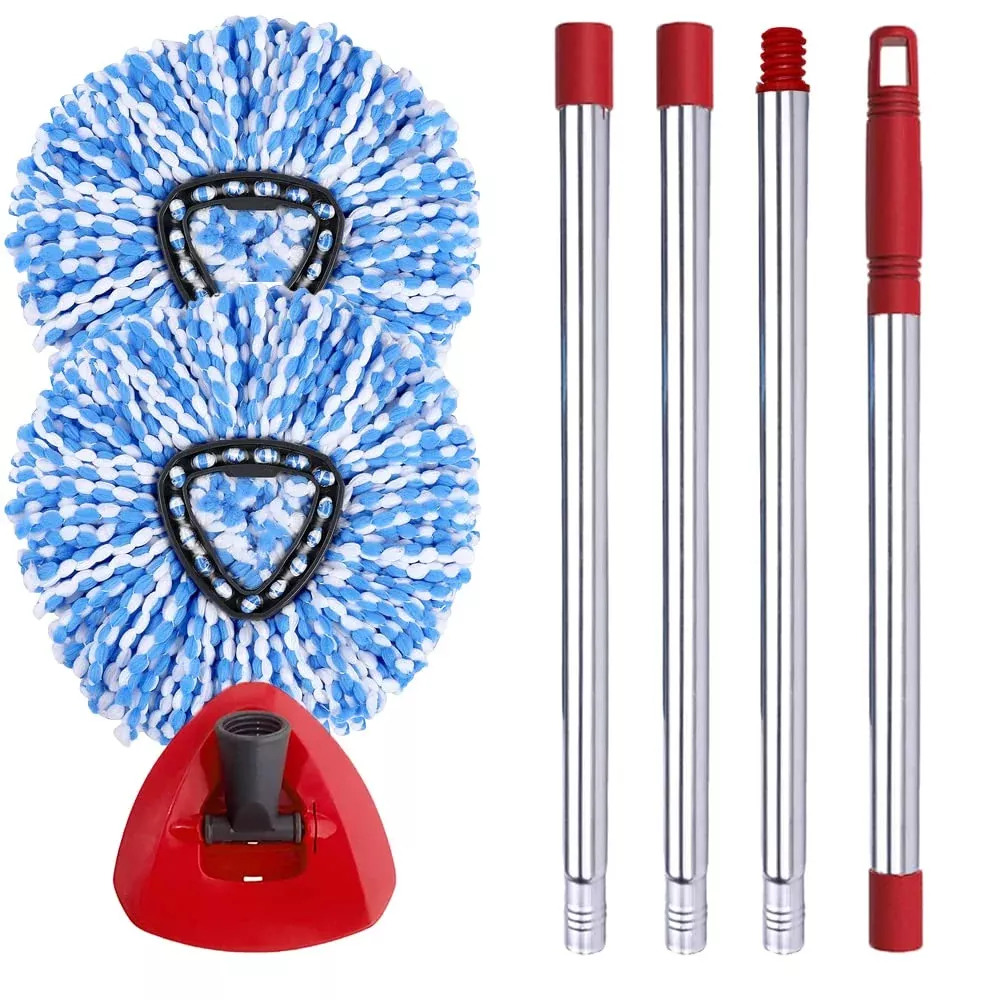 Anrekeyh Spin Mop Head, Base, Handle Replacement For O-Ceda Easywring Rinseclean Microfiber Spin Mop, 2 Microfiber Mop Refills,
