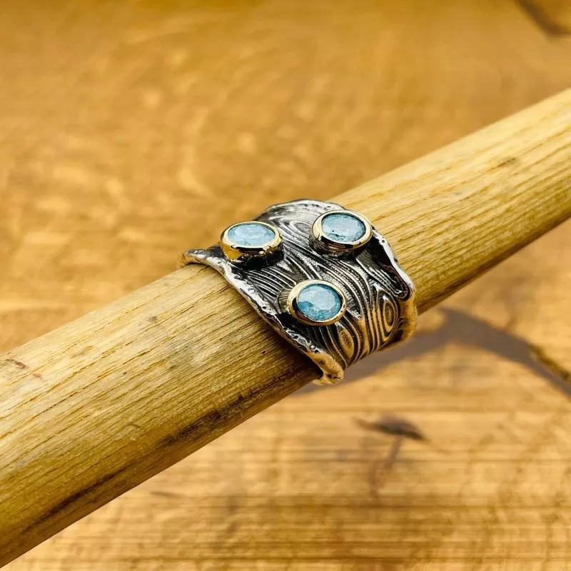 Aquamarine Adjustable Women 's Silver Ring