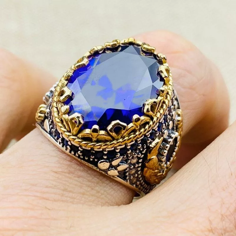Aquamarine Stone Men 's Ring