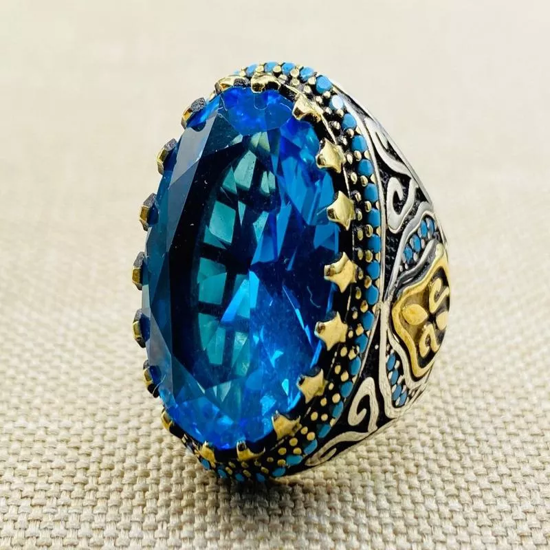 Aquamarine Stone Silver Men 's and Women 's Ring