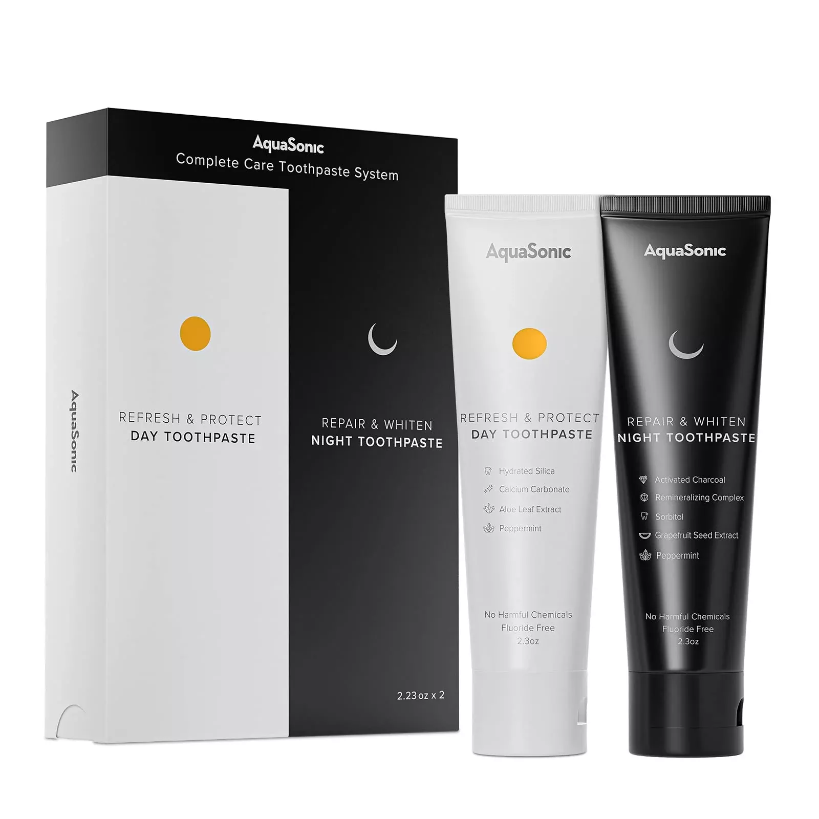 Aquasonic Complete Care Toothpaste - Refresh & Protect Day Toothpaste - Repair & Whiten Night Toothpaste - Flouride Free Natural
