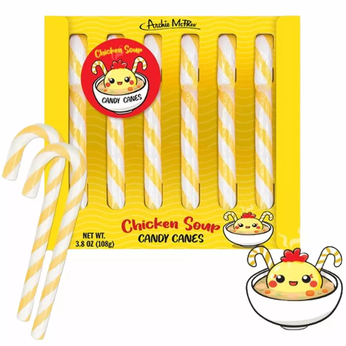 Archie McPhee Chicken Soup 6 Count Candy Cane 3.8 oz. Box