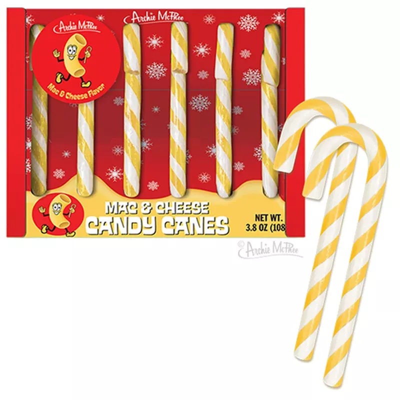 archie mcphee mac & cheese flavor candy canes – box of 6