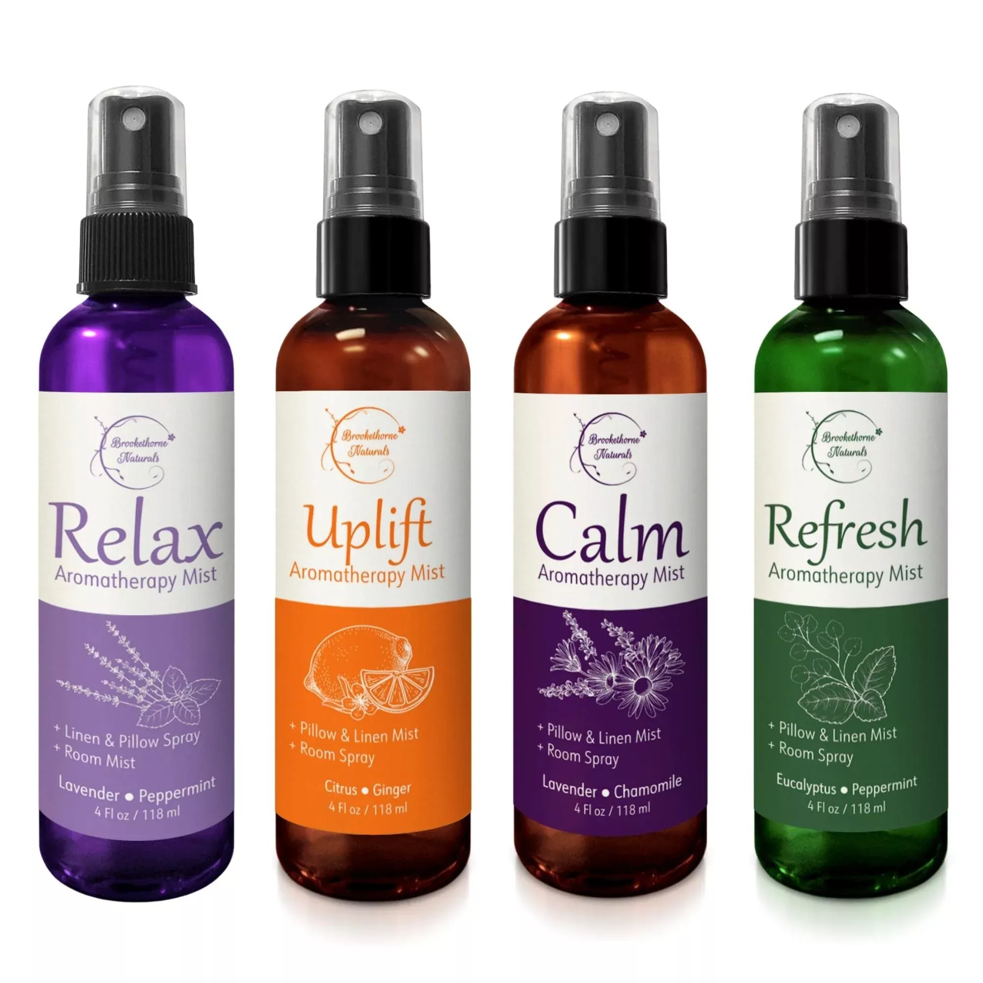 Aromatherapy Mist Set Of 4 - Linen Spray, Natural Air Freshener, Pillow Spray, Room Spray. Essential Oil Spray Variety Pack Lave