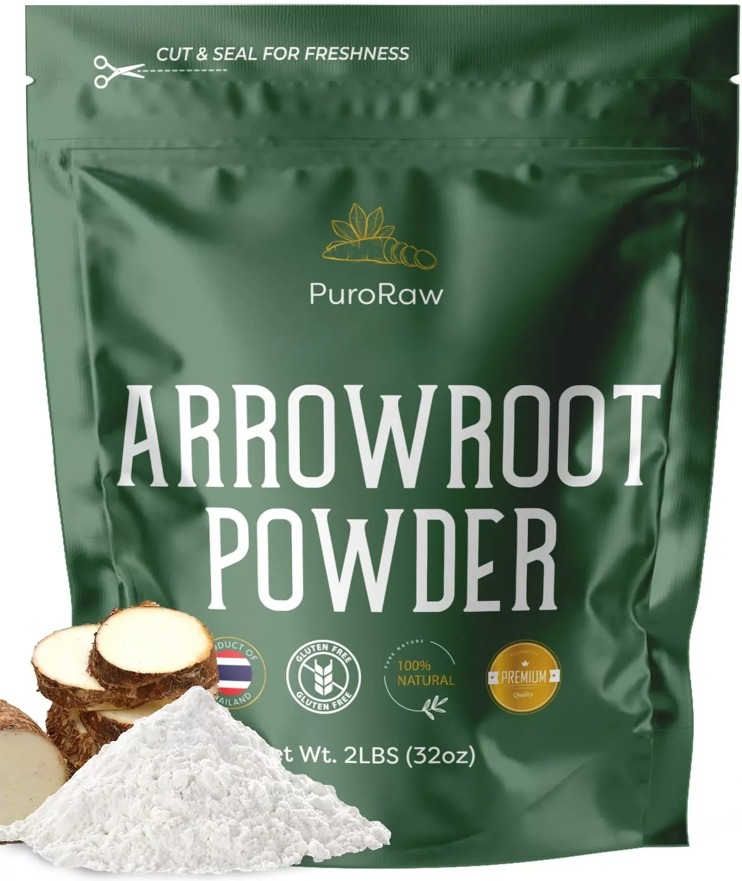 Arrowroot Starch Powder, 2Lb Gluten Free, Pure Arrow Root, Paleo, Non-Gmo, Batch Tested, Product Of Thailand, 2 Pounds, By Puroraw