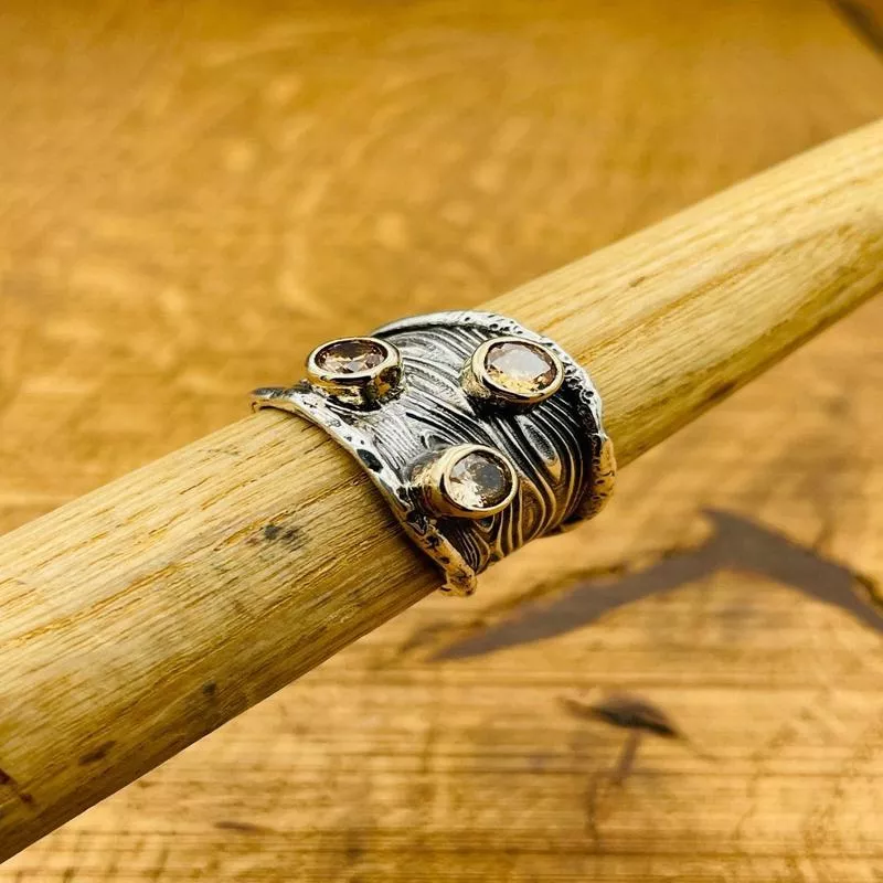 Artisan Handmade 925 Sterling Silver Adjustable Champagne Citrine Ring for Women