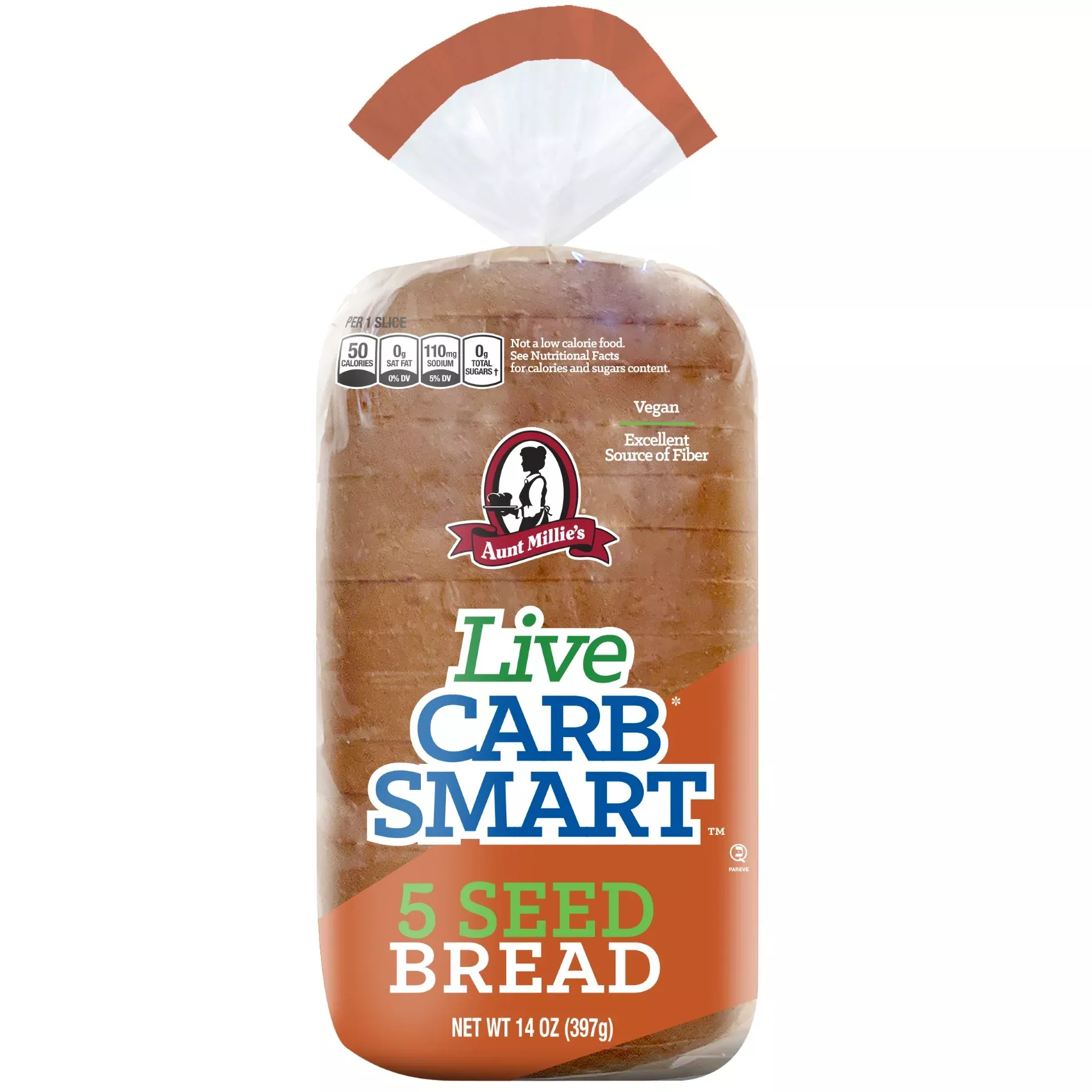 Aunt Millie's Bakehouse Live Carb Smart Five Seed Bread 14 Ounce Size - 6 Per Case